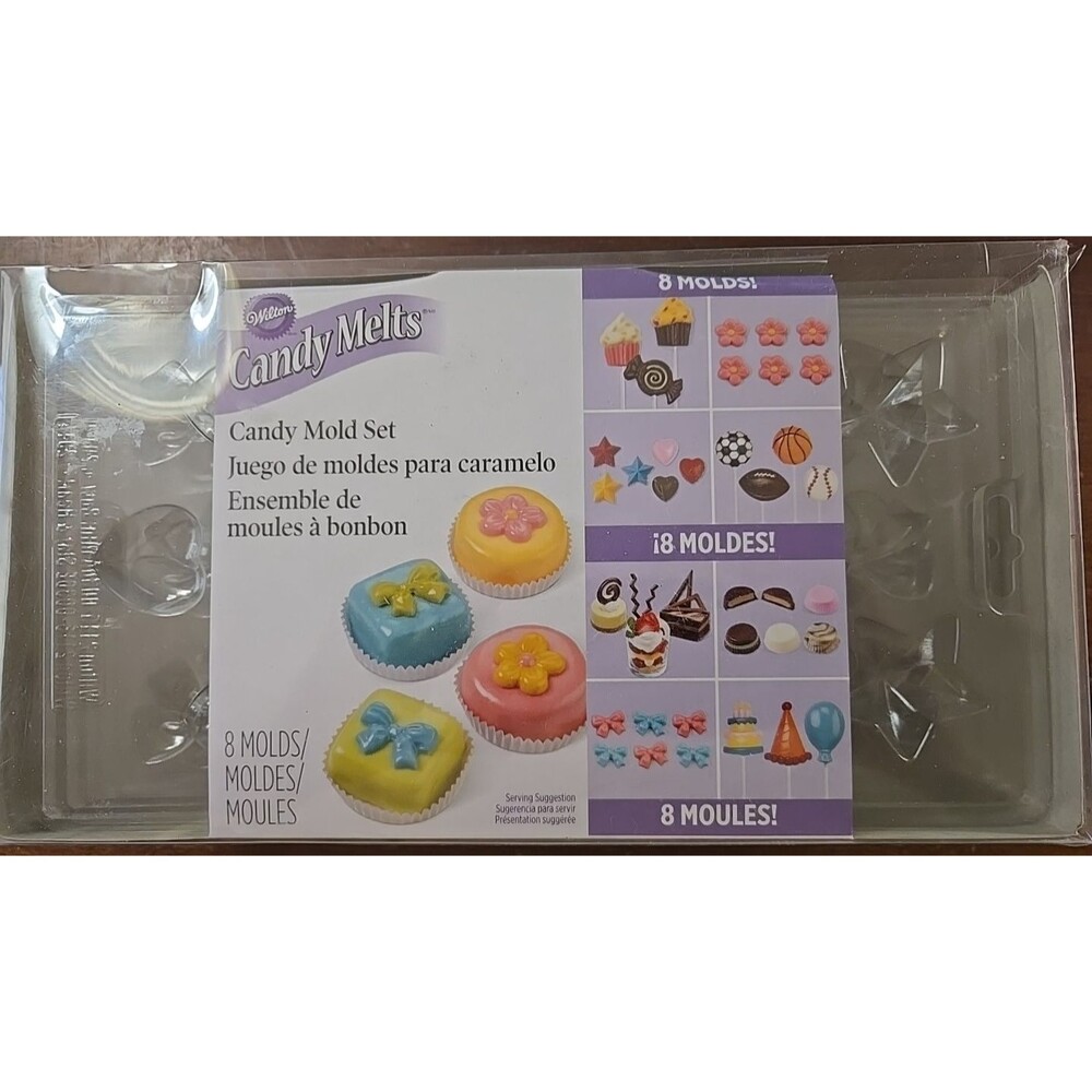 NEW-Wilton Candy Melts Mold Set 8 Tray Stars Hearts Balls Bows Flowers